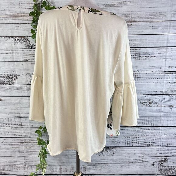 Van Heusen Blouse Tunic size Extra Large Ivory Cream Coral Floral Garden Wedding - Picture 11 of 12